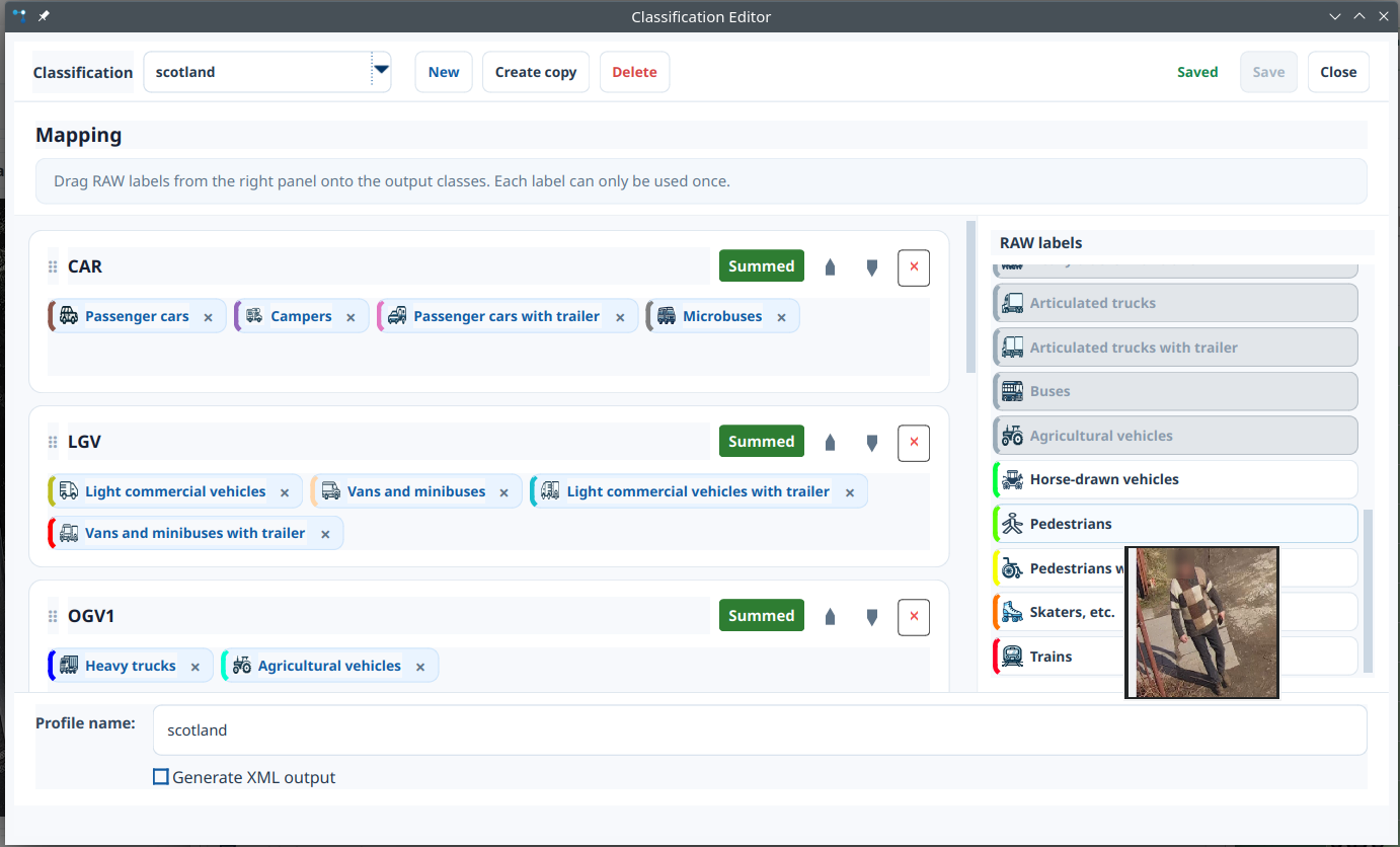 AITracker classification editor with its own result classes and source label mapping