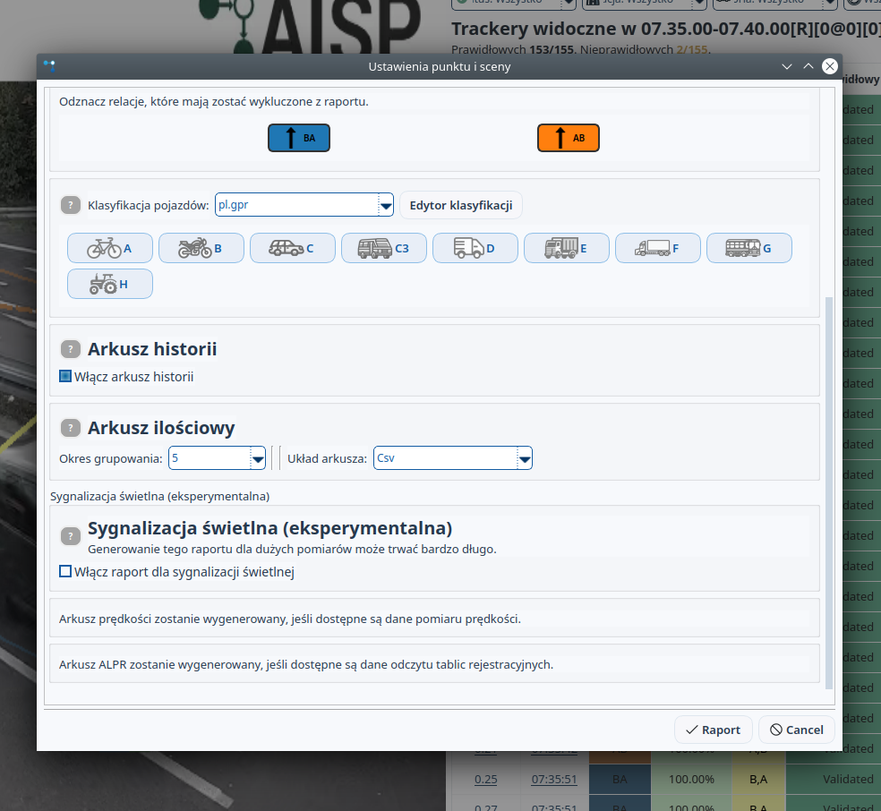 Setting the grouping period and sheet layout in the AITracker reporting window