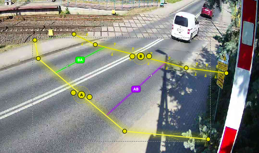 Two relations AB and BA drawn between gates in the road image