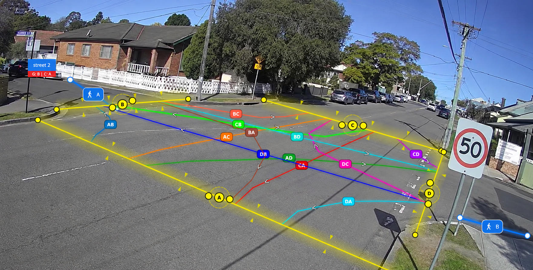 Configuring traffic relations at an intersection in AITracker